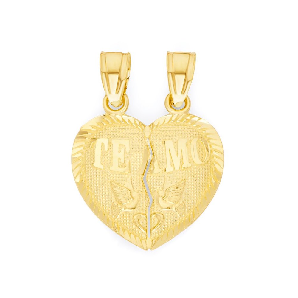 10k Real Solid Gold Te Amo Breaking Heart Pendant